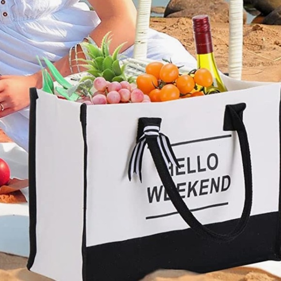 New Woman's Black & White Large Canvas Handle Bag Versatile Durable & Fun - Picture 7 of 7